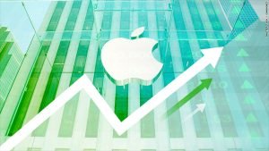 Apple stock nears record high